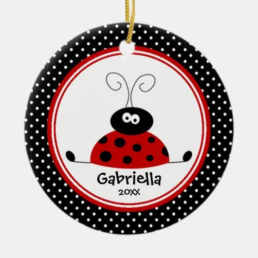 Cute Girl-kerstornament Ladybug Keramisch Ornament (Voorkant)