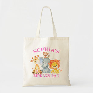 Cute Girl Kinder Oerwoud Safari Animals Library Tote Bag
