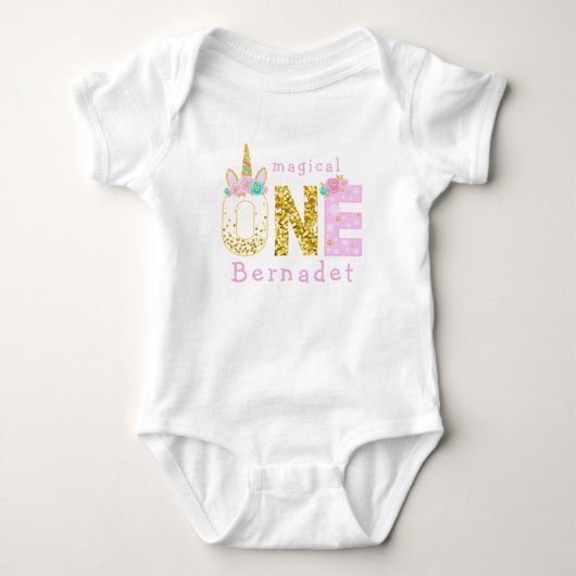 Cute Girl Magical Unicorn 1e verjaardag Romper (Voorkant)
