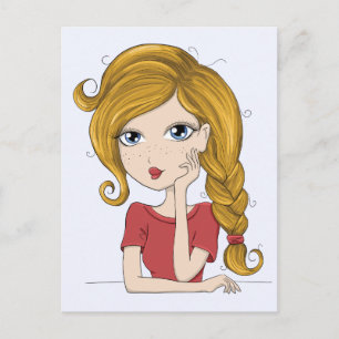 Cute Girl met Blonde Braid Graphic Illustration Briefkaart