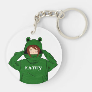 Cute Girl met Green Frog Hoody Drawing Sleutelhang Sleutelhanger