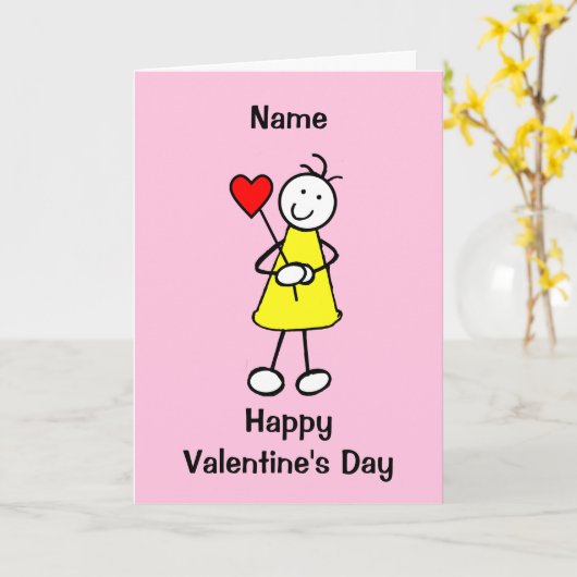 Cute Girl met Heart Valentijnsdag Kaart (Gele Bloem)