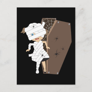 Cute Girl Mummy Coffin Halloween Design Briefkaart