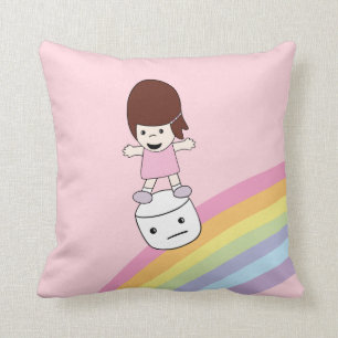 Cute Girl op het Sierkussen van de regenboogMarshm