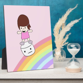 Cute Girl op regenboog met Marshmallow Plaque w Ei Fotoplaat
