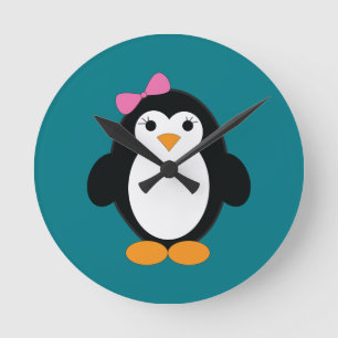 Cute Girl Penguin Ronde Klok
