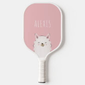 Cute Girl Pink Happy Llama Kind Naam Funny Animal Pickleball Paddle (Achterkant)