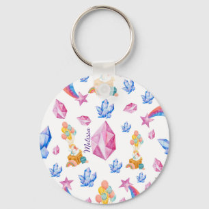 Cute Girl Pink Name Personalized Unicorn Pattern Sleutelhanger