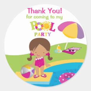 Cute Girl Pool Party Birthday Sticker