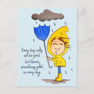 Cute Girl Rainy Windy Day Grafische Aanmoediging Briefkaart
