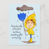 Cute Girl Rainy Windy Day Grafische Aanmoediging Briefkaart (Voorkant)