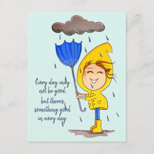 Cute Girl Rainy Windy Day Grafische Aanmoediging P Briefkaart