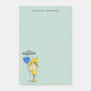 Cute Girl Rainy Windy Day Graphic Personalize Post-it® Notes