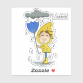 Cute Girl Rainy Windy Day Graphic Personalize Sticker (Vel)