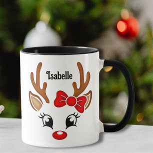 Cute Girl Reindeer Face Café Mug