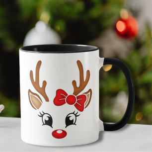 Cute Girl Reindeer Face Coffee Mok