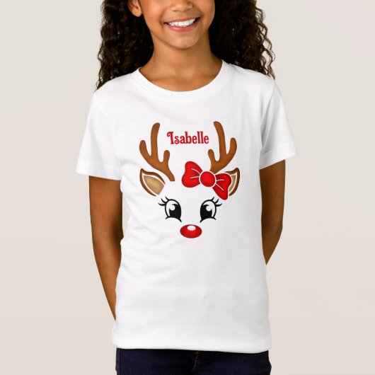 Cute Girl Reindeer Face T-Shirt (Voorkant)