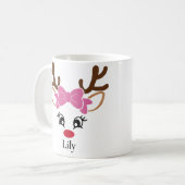 Cute Girl Reindeer Pink Bow Christmas Mug (Devant gauche)