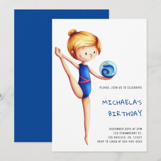 Cute Girl Ritmische Gymnastiek Verjaardagsfeestje Kaart (Voorkant / Achterkant)