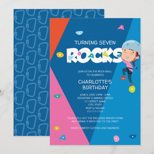 Cute Girl Rock Escalade Anniversaire Invitation (Devant / Derrière)