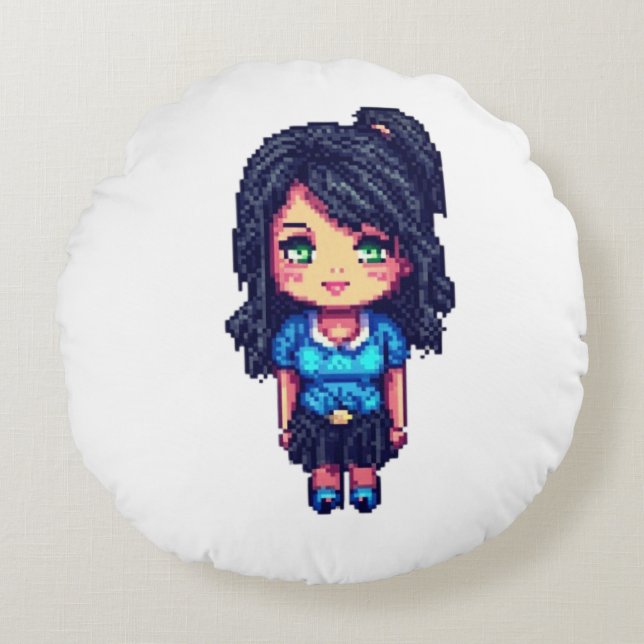 Cute girl rond kussen (Voorkant)