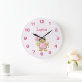 Cute Girl Rose Floral Kitten Horloge murale (Maison)