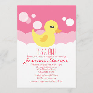 Cute Girl Rubber Ducky Baby shower Kaart