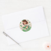 Cute Girl Shamrock St Patrick's Day Kaart Ronde Sticker (Envelop)