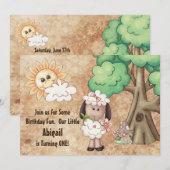 Cute Girl Sheep et Flowers 1er Invitation d'annive (Devant / Derrière)
