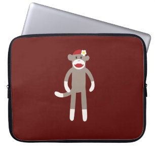 Cute Girl Sock Monkey op rood Laptop Sleeve