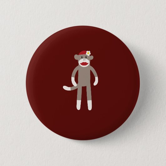 Cute Girl Sock Monkey op rood Ronde Button 5,7 Cm (Voorkant)