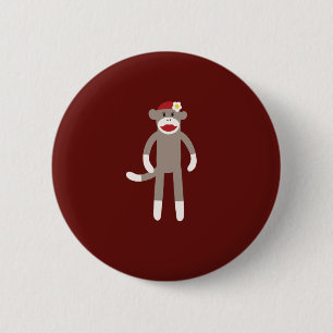 Cute Girl Sock Monkey op rood Ronde Button 5,7 Cm