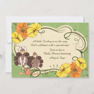 Cute Girl Turkey Thanksgiving Baby shower Kaart