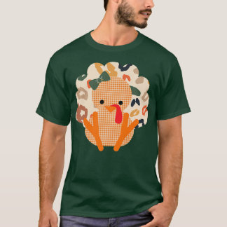 Cute Girl Turkey Thanksgiving Herfst Leopard Premi T-shirt