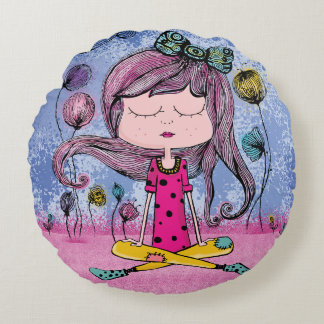 Cute Girl Yoga Illustratie Ronde Worp Kussen