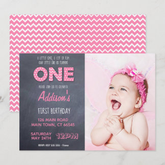 Cute Girls 1st Birthday Pink Chalkboard Kaart