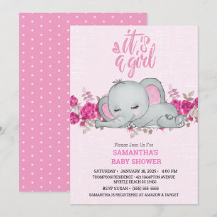 Cute Girls Baby Elephant Slaping Floral Pink Kaart