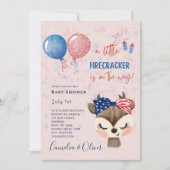 Cute Girls Baby shower US Little Firecracker Deer Kaart (Voorkant)