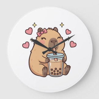Cute Girls Capybara Ramen Kawaii Tea Kawaii Capy  Grote Klok
