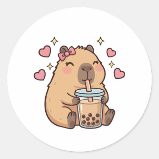 Cute Girls Capybara Ramen Kawaii Tea Kawaii Capy  Ronde Sticker