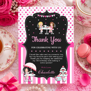 Cute Girls Cupcake Hoge Theepartij Verjaardag Roze Bedankkaart