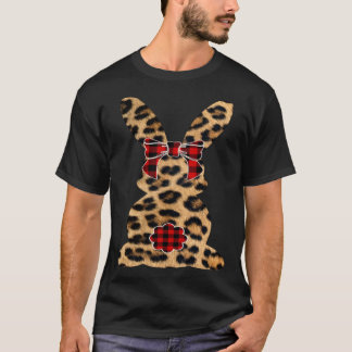 Cute Girls Easter Bunny Graphic in Leopard Print T-shirt