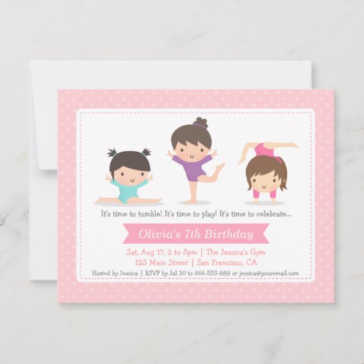 Cute Girls Gymnastique Anniversaire Invitations (Devant)