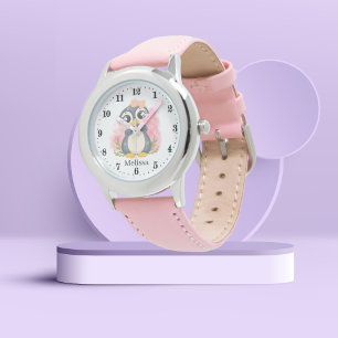 cute girls penguin lovers add name  horloge