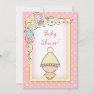 Cute Girls Pink and Yellow Spring Baby shower Kaart
