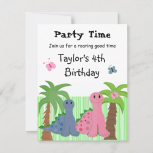 Cute Girls Pink Dinosaur Birthday Uitnodiging