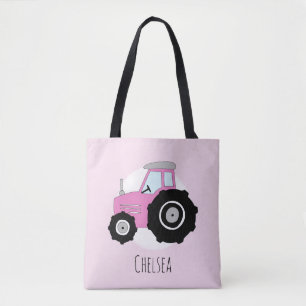 Cute Girl's Pink Farmer's Tractor met naam Draagtas