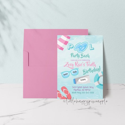 Cute Girls Pool Party Bash Invitation anniversaire
