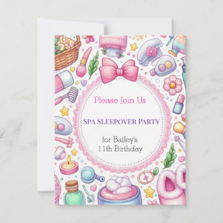 Cute Girls Spa Sleepover Birthday Party Invitation Kaart
