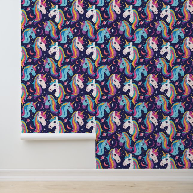 Cute girls tiled unicorn fantasy behang (Applicatie)